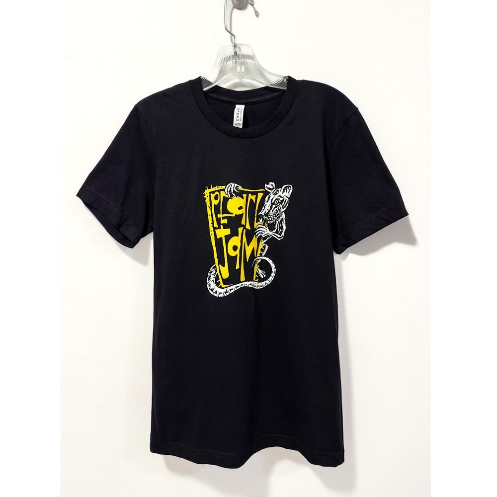 Black Short Sleeve Graphic Tee with Yellow & White Print